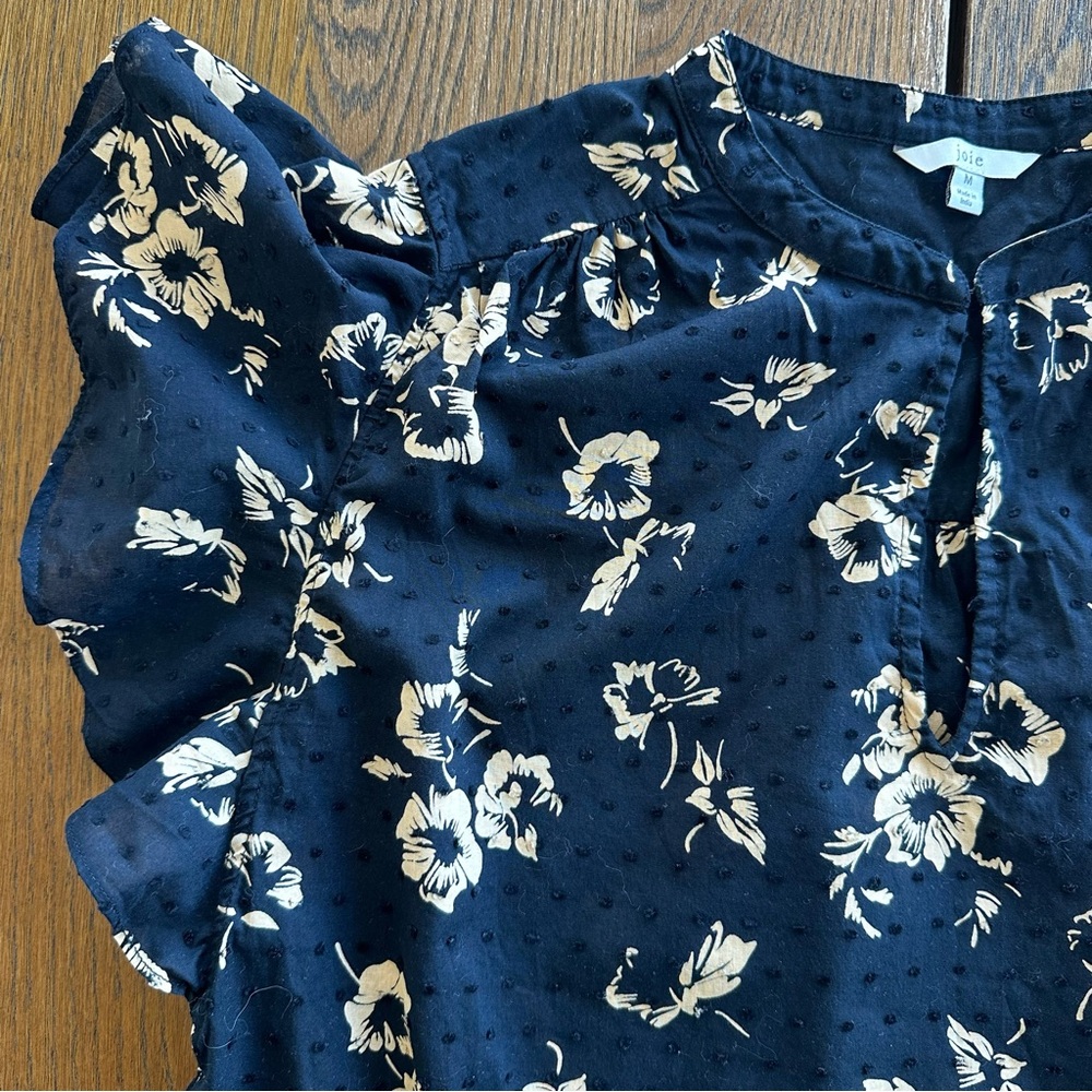 Joie Marlina Waterfall Ruffle Sleeve V-Neck Floral Popover Top Caviar Size M - Picture 3 of 16